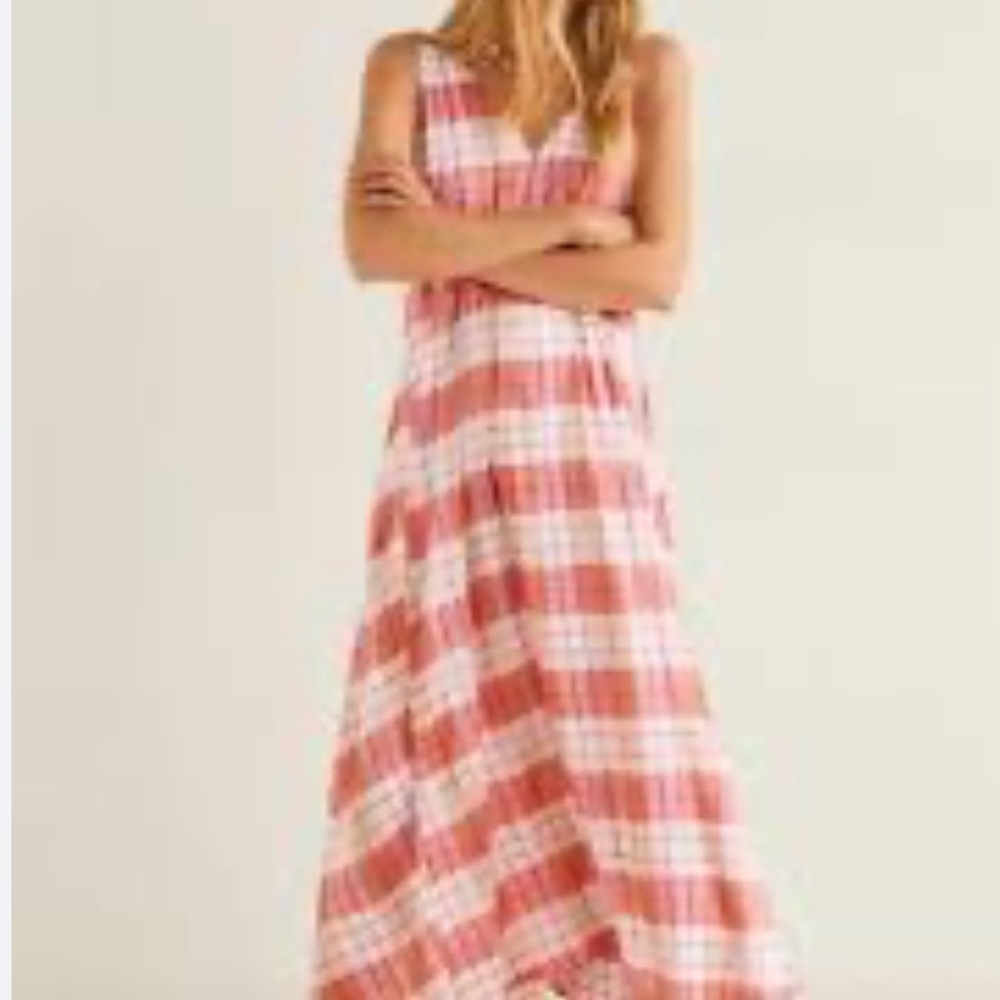 Chic Pink and White Plaid Maxi Dress